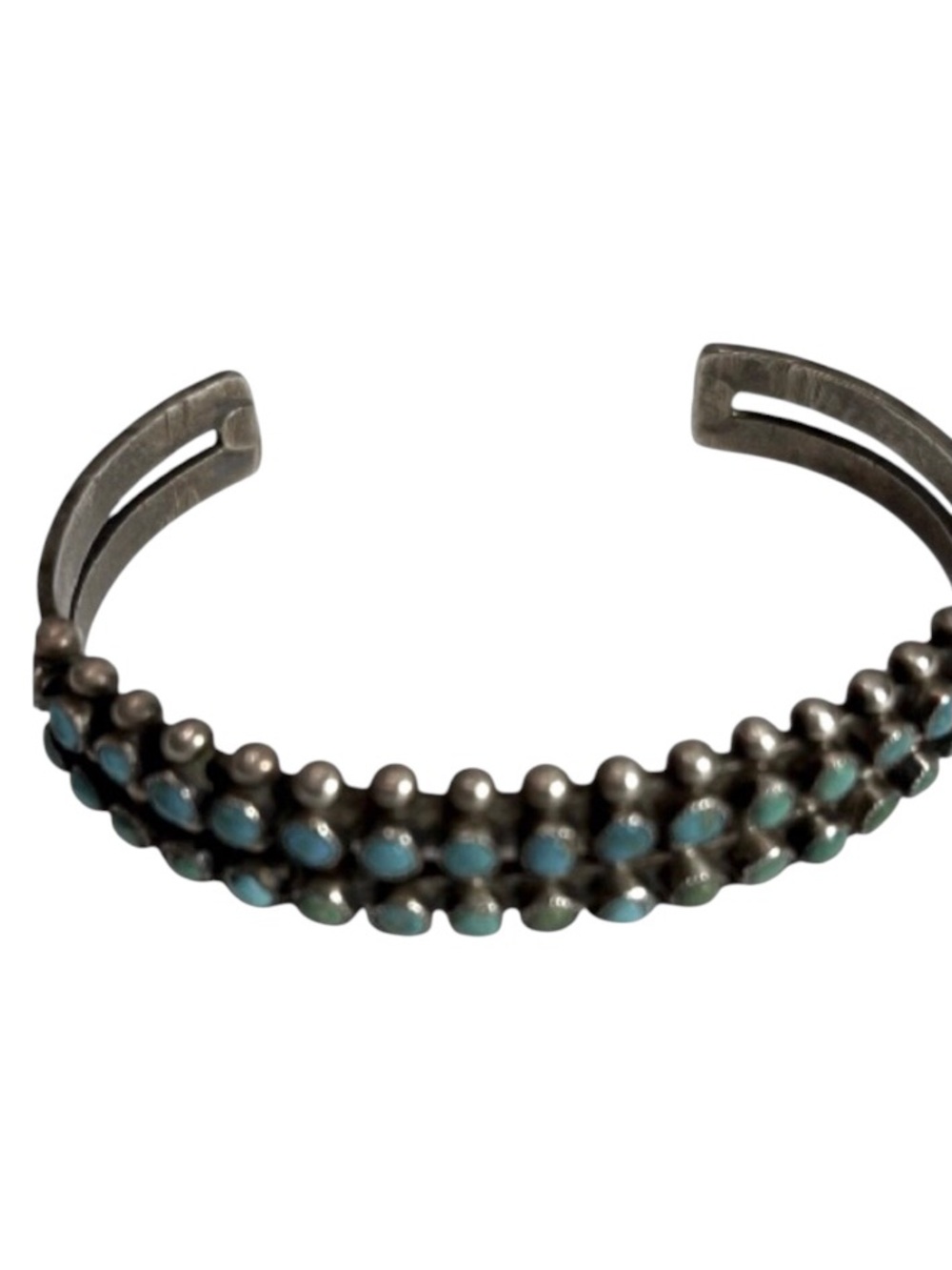 Vintage Silver and Turquoise Double Row Cuff Bracelet.